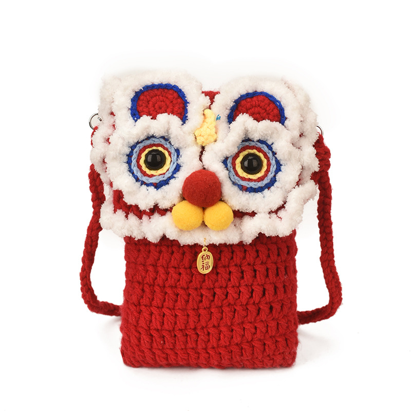 Hombres y niños ganchos a mano extranjero bolsas de león despiertas bolsas de Año Nuevo rojas festivas bolsas de Año Nuevo rojas 2026 bolsas rojas para niños