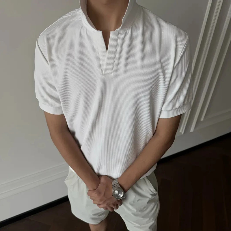 美式海鸥领POLO衫翻领短袖男士2025新款通勤商务休闲半袖polo衫|undefined
