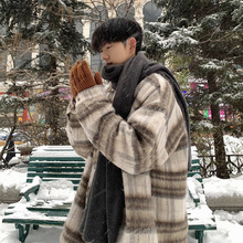卡其色毛呢大衣男士秋冬季高级感好看小香风外套潮牌痞帅格子夹克