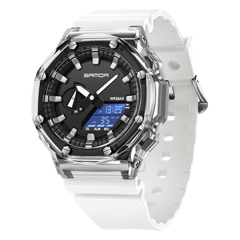 SANDA reloj electrónico transparente cinta de moda multifuncional reloj deportivo reloj despertador reloj a prueba de golpes 3341