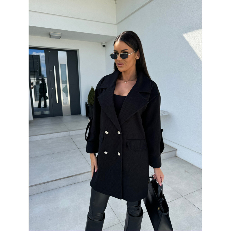 Women's Clothing New solid color H type suit collar woolen coat_voghion.com