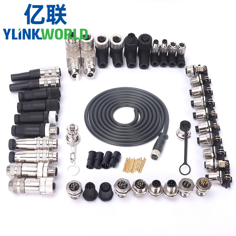 M12 Connector with Wire Male and Female Docking Aviation Plug Holder Industrial Automotive Metal Ip68 Waterproof Connector