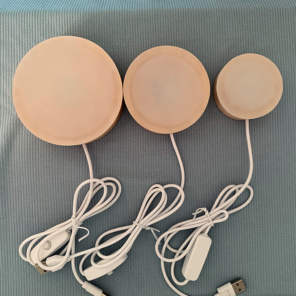 Yonii plus placa gruesa luz nocturna de arte de madera redonda luz ambiental esmerilada base luminosa de madera maciza base de aromaterapia conexión USB