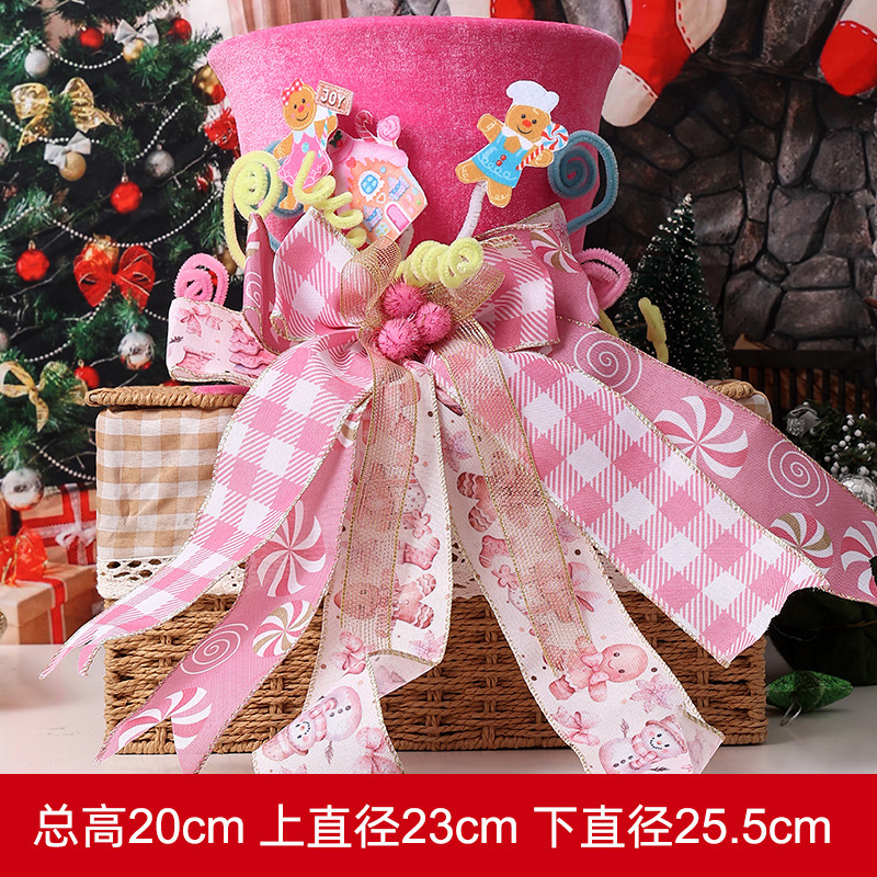 新しいクリスマスツリートップハット圧縮折りたたみリボンピンクジンジャーブレッドマンハットクリスマスツリートップスター装飾|undefined