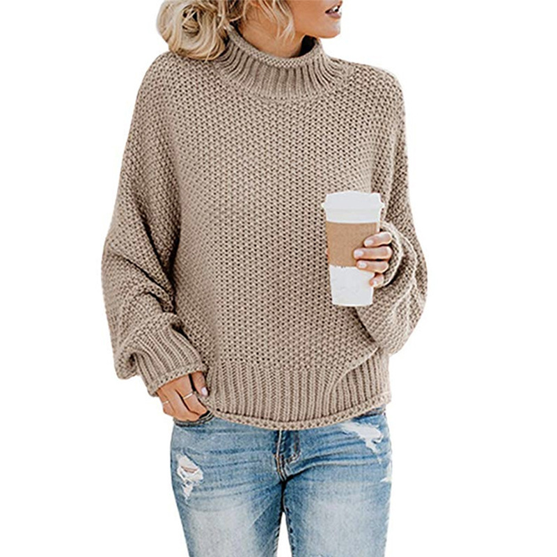 Suéteres de punto otoñales e invernales 2025, suéter de cuello alto con hilo grueso para mujer, comercio exterior europeo y americano transfronterizo, para Amazon.
