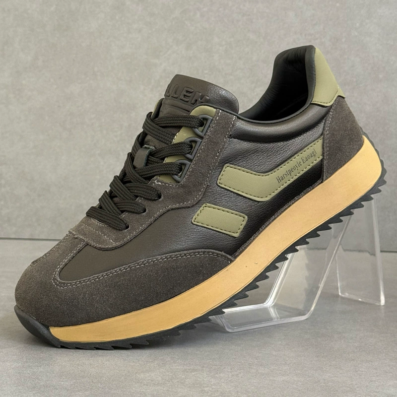 Мужская повседневная обувь из натуральной кожи, новинка лета 2025 года, модная обувь на толстой подошве, универсальные спортивные кроссовки из воловьей кожи на мягкой подошве для мужчин