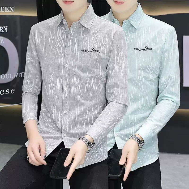 2024 Буквенные рубашки с длинными рукавами Японский гонконгский стиль, свободная рубашка, летняя тенденция мальчиков, дикая повседневная куртка