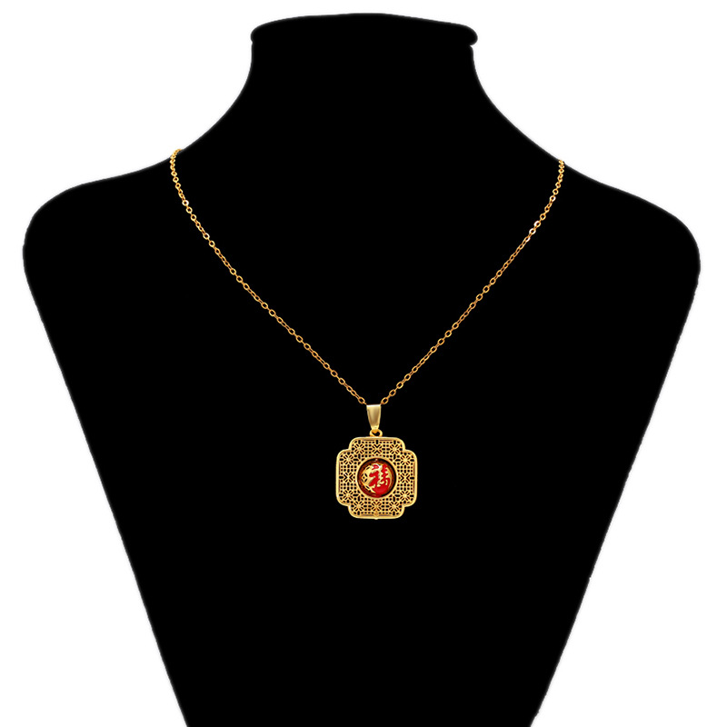 Xuping hermoso seda hueco retro Fu-tipo colgante collar de esmalte de goteo de aleación de oro colgante joyería mujer