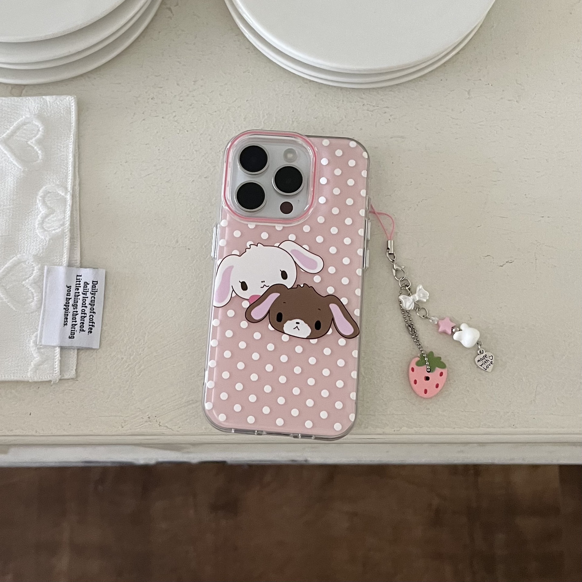 Conejito lindo de lunares de dibujos animados para Apple 16ProMax funda para teléfono móvil 15Pro niña 14/13 nuevo 15Pm