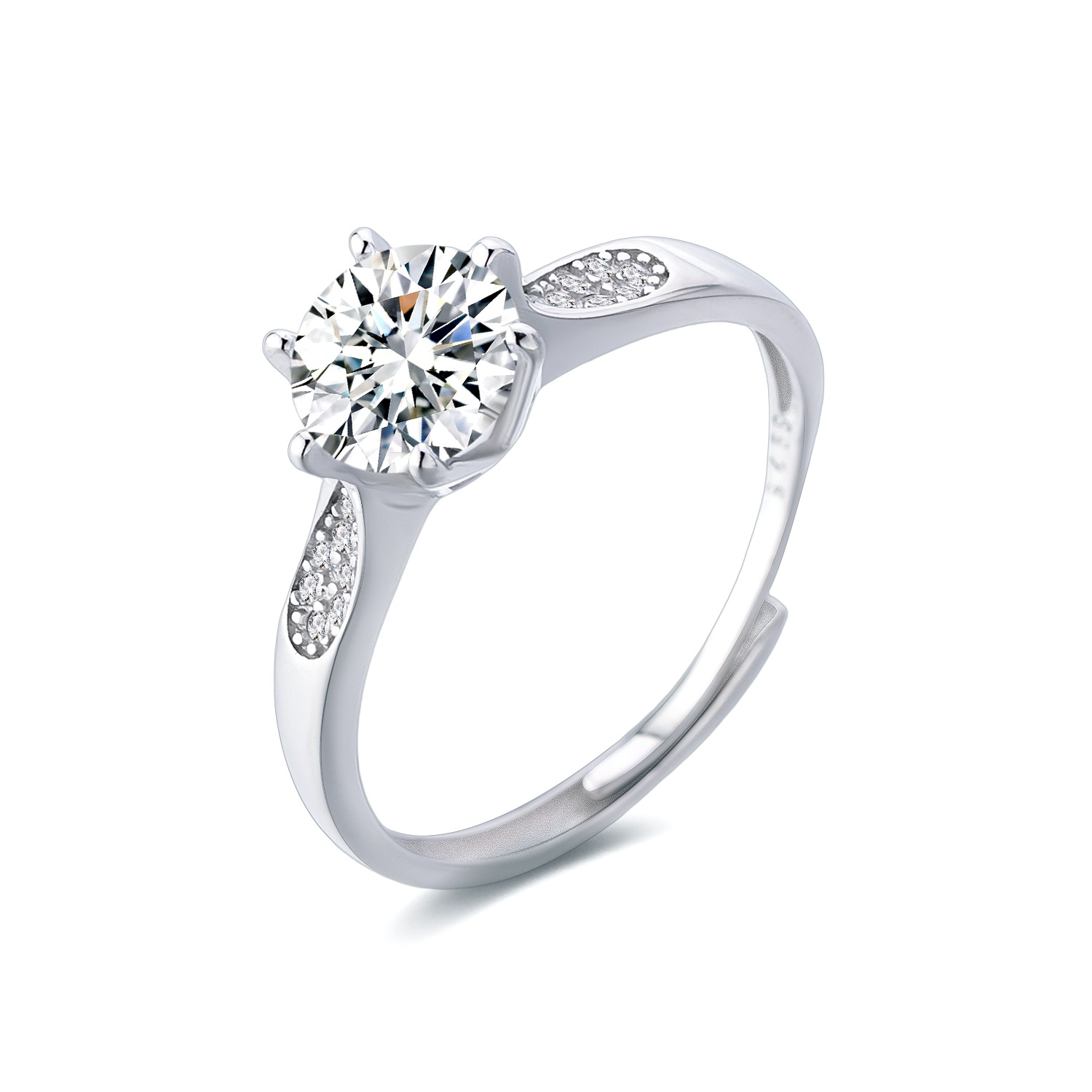 S925 anillo de diamantes de plata esterlina estilo japonés y coreano 1 quilate diez flechas diez corazón anillo femenino geométrico redondo con incrustaciones de circón fila anillo de pares de diamantes