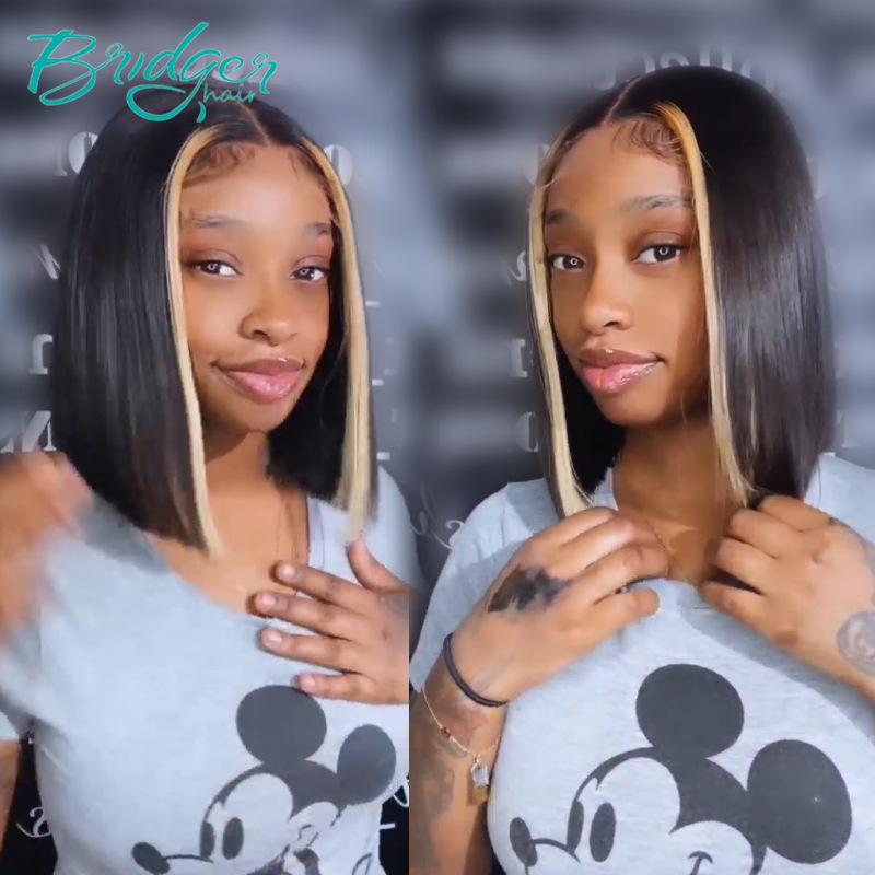 Highlight bruine bob echt haar pruik voor dames_voghion.com