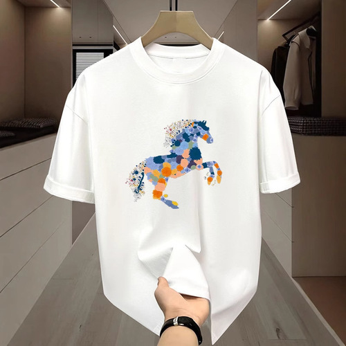 Men's Heavyweight Pure Cotton Short Sleeve Icy Cool American Streetwear Anime Summer Ice Silk Half-Sleeve T-Shirt