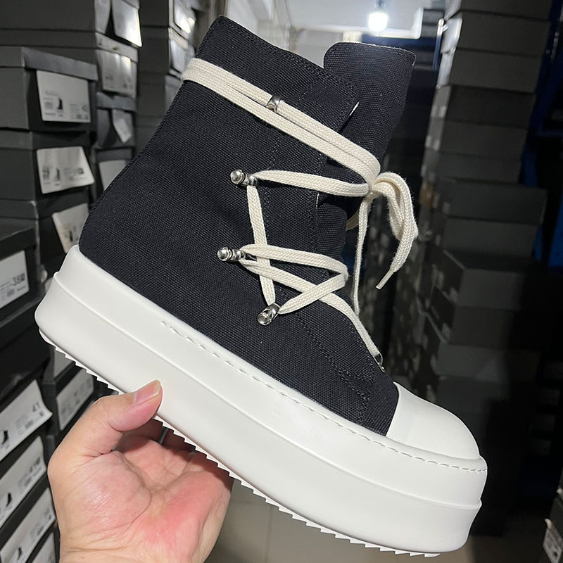 Ro High-Top Black Canvas Shoes for Men, Thick-Soled Spring and Summer Couple Trendy Short Boots for Women, Breathable Flat Heel with Five-Pointed Star