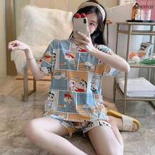 东南亚批发睡衣女孩新款短袖短裤夏天韩版可爱宽松卡通套装家居服
