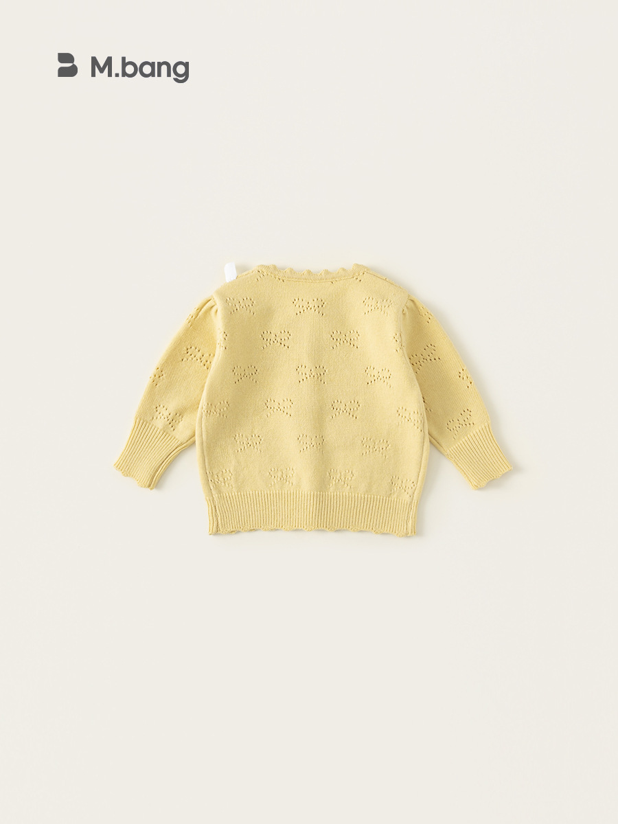 Youbao ropa para niños suéter para niñas cárdigan primavera nuevo color sólido hueco lindo lazo abrigo de suéter para niñas