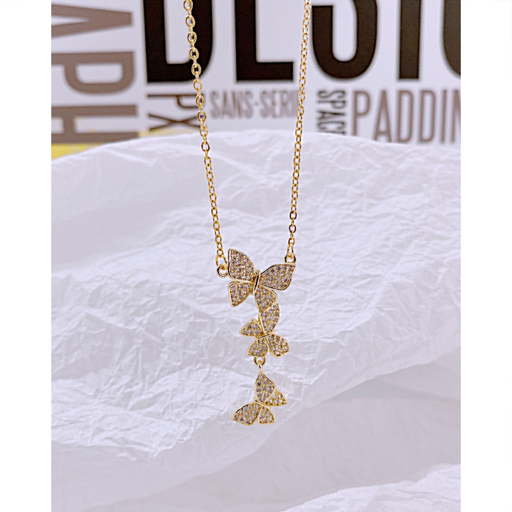 Korean Copper Inlaid Zircon Creative Butterfly Tassel Necklace Collarbone Chain display picture 1