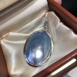 纯银素版海水马贝大吊坠，裸珠超级大，海水蓝，约25*35mm