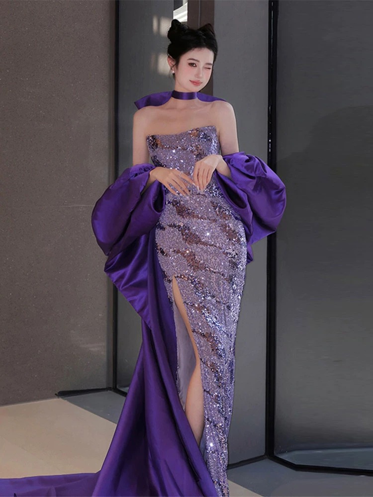 Elegant Purple Mermaid Evening Gown for Women Sophisticated Birthday Party Bridal Toasting Dress Unique Style Understated Luxury_ecoleips.com