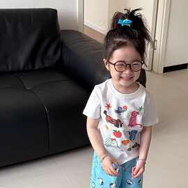 0-6岁女宝宝卡通趣味印花儿童短袖T恤衫夏季新品洋气百搭圆领上衣