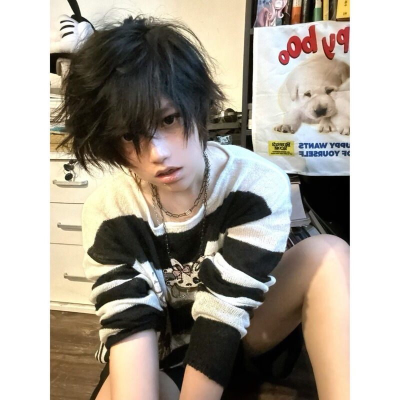 Subculture black and white striped sweater for men and women, 2026 autumn new visual punk loose long-sleeve knit top, trendy Subculture black and white striped sweater for men and women, 2026 autumn new visual punk loose long-sleeve knit top, trendy
