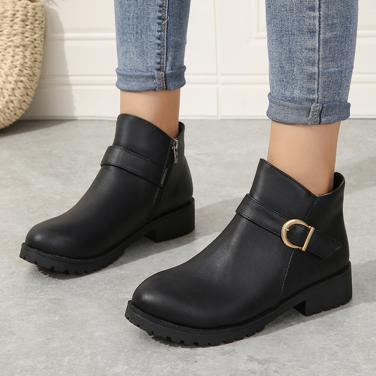 Women's Ankle Boots With Thick Heel And Side Zipper For Autumn_voghion.com