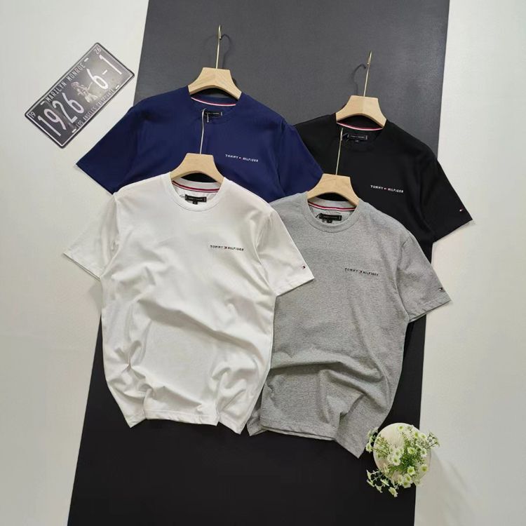 In stock summer New Tommy Tommy men's pullover loose casual round neck embroidered small letter short sleeve t-shirt In stock summer New Tommy Tommy men's pullover loose casual round neck embroidered small letter short sleeve t-shirt