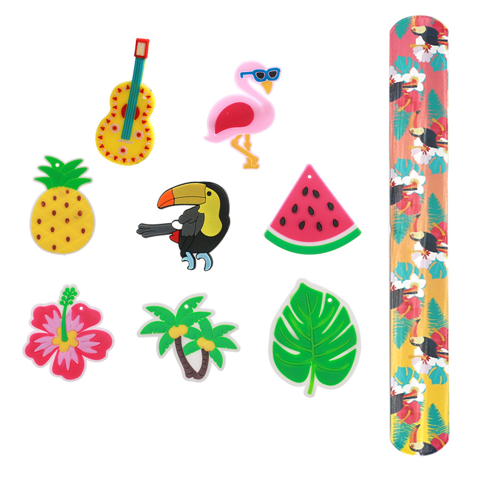 Nuevo estilo transfronterizo Hawaii pajita flamenco sandía llavero de verano anillo de palmaditas hawaianas muñequera