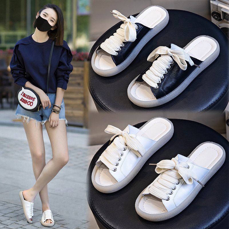 genuine leather slipper 2021 new pattern summer fashion leisure time ventilation Fish mouth Versatile Flat bottom Sandals Women's Shoes