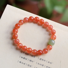 新品 天然川料樱桃南红玛瑙手串单圈搭配和田玉女款手链 原创