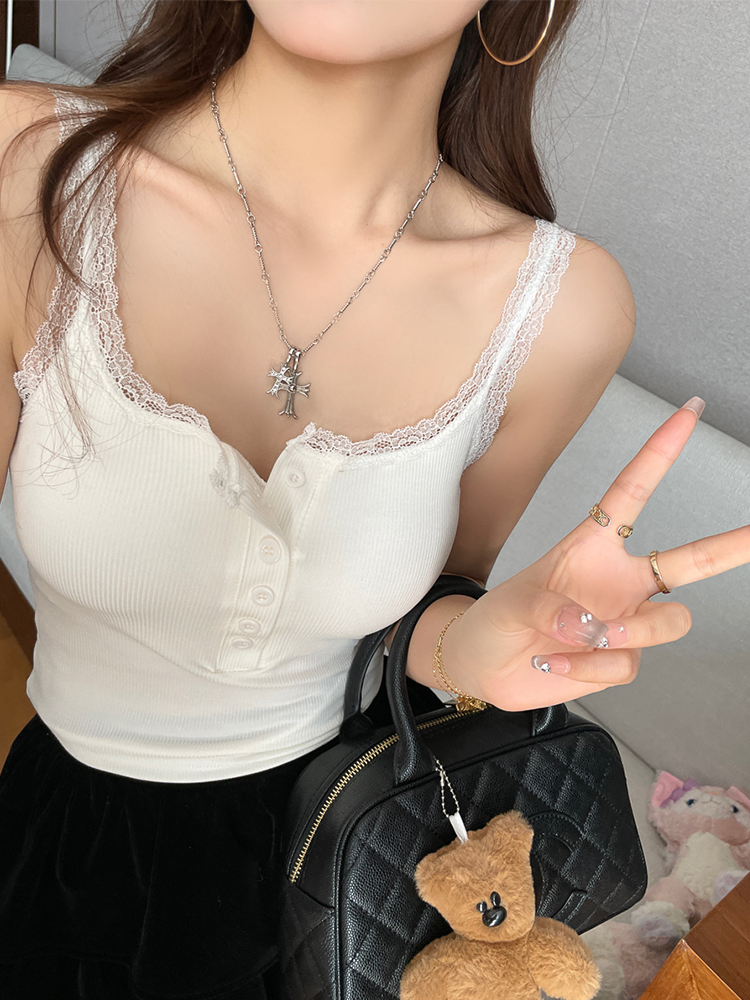 純色のストラップのベストの女性の夏の2024新型の中に美の背もたれの胸のパッドの一体の底の女性の上着を掛けて外着します。