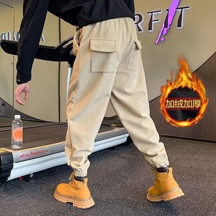2024 Spring and Autumn New Corduroy Casual Pants Men's Thickened Loose Tie-legged Trendy Brand Trendy Trouser Haren Pants