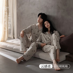 【柔感纯棉】全棉情侣睡衣女长袖春秋男士卡通印花大码家居服套装