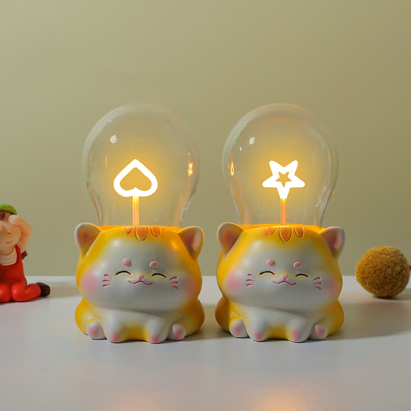 Lámpara de noche lámpara luminosa base de resina creativa para gatos adornos de animales decoración de escritorio exhibición artesanía regalos