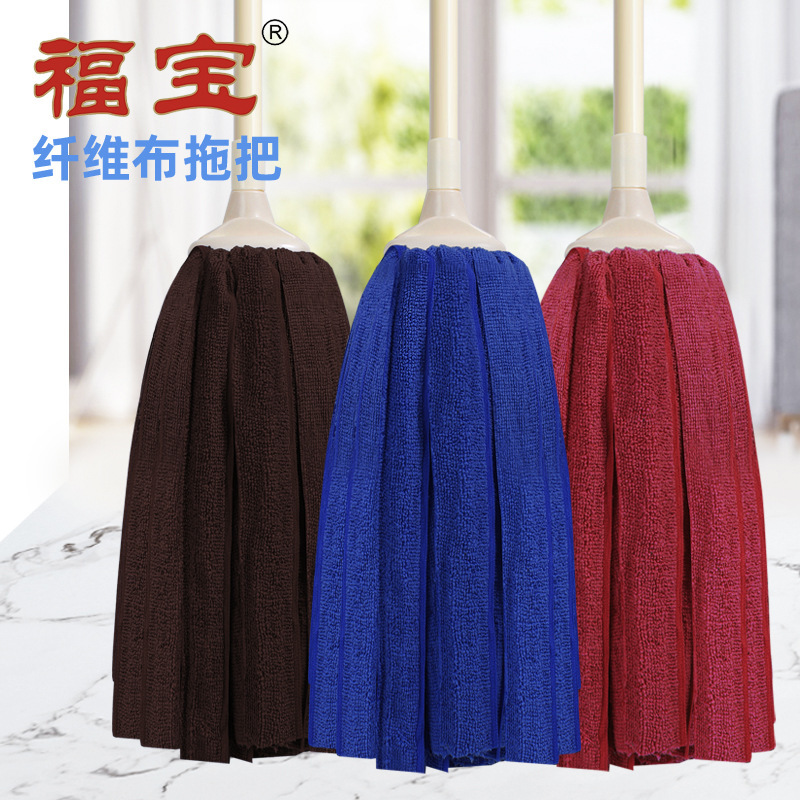Household Round-Head Mop, Long-Handle Towel Mop, Fiber Cotton Cleaning Mop, Absorbent Hand-Twisting Wax Mop, Traditional Mop