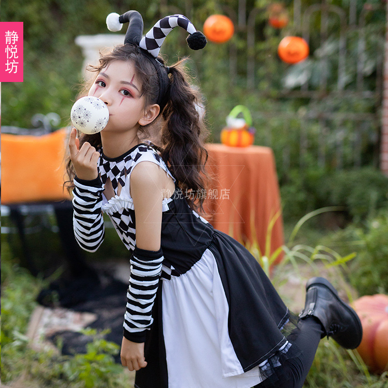 Halloween Children's Clown Set Circus Black and White Poker Girls'…