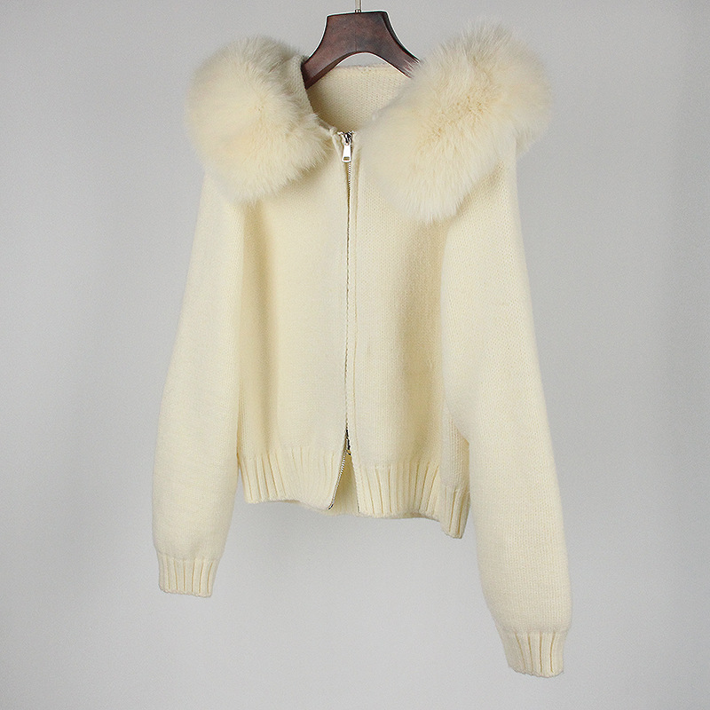 Women's Clothing Spring Jacket Women Zipper Real Fox Fur Collar Hooded Cardigan Tops Jacket Women High end Spring and Autumn_ipsvogv.com