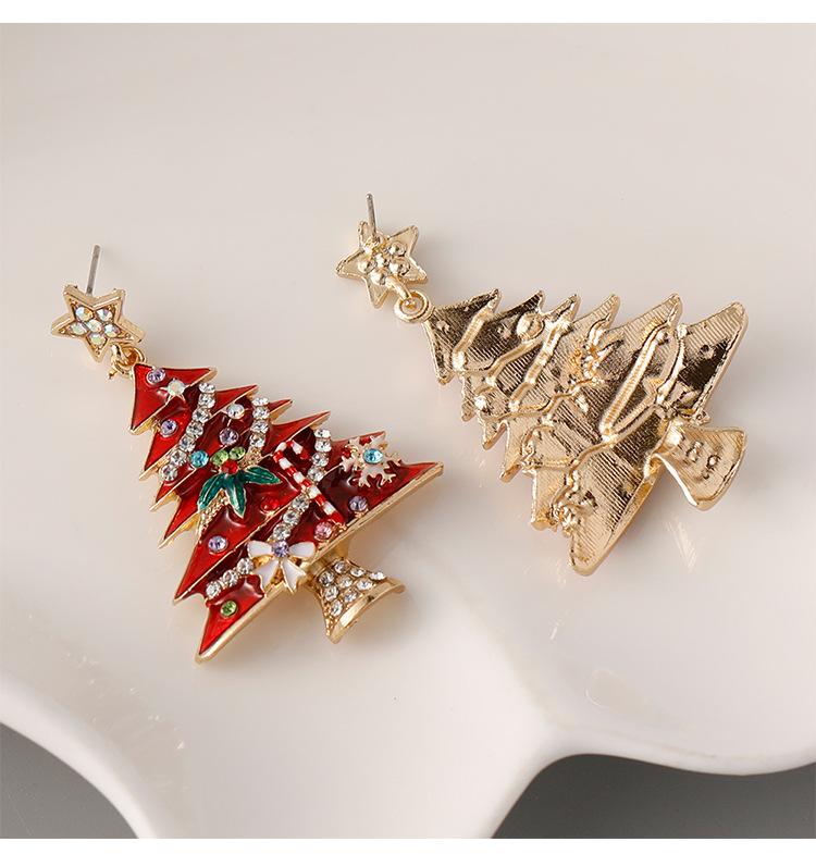 Christmas tree earrings for women niche design fashionable exquisite Christmas earrings alloy oil drop diamond high end earrings_voghion.com