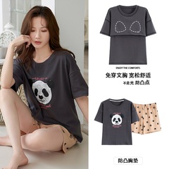 胸パッド付き女性用夏用パジャマ、半袖ショーツ、ホームウェアセット、ブラジャーなし、甘くてかわいい、自宅で着用可能
