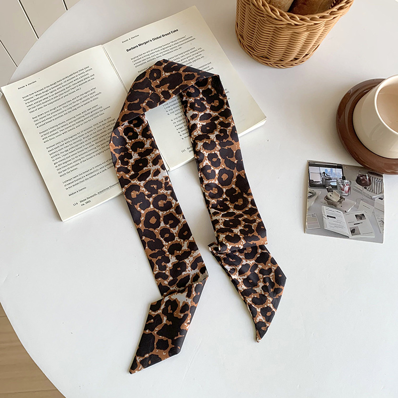 Bufandas de seda para mujeres nuevo estilo americano retro estampado leopardo correa de cuello de mil pañuelos delgada bufandas de seda cinturón bufandas decorativas