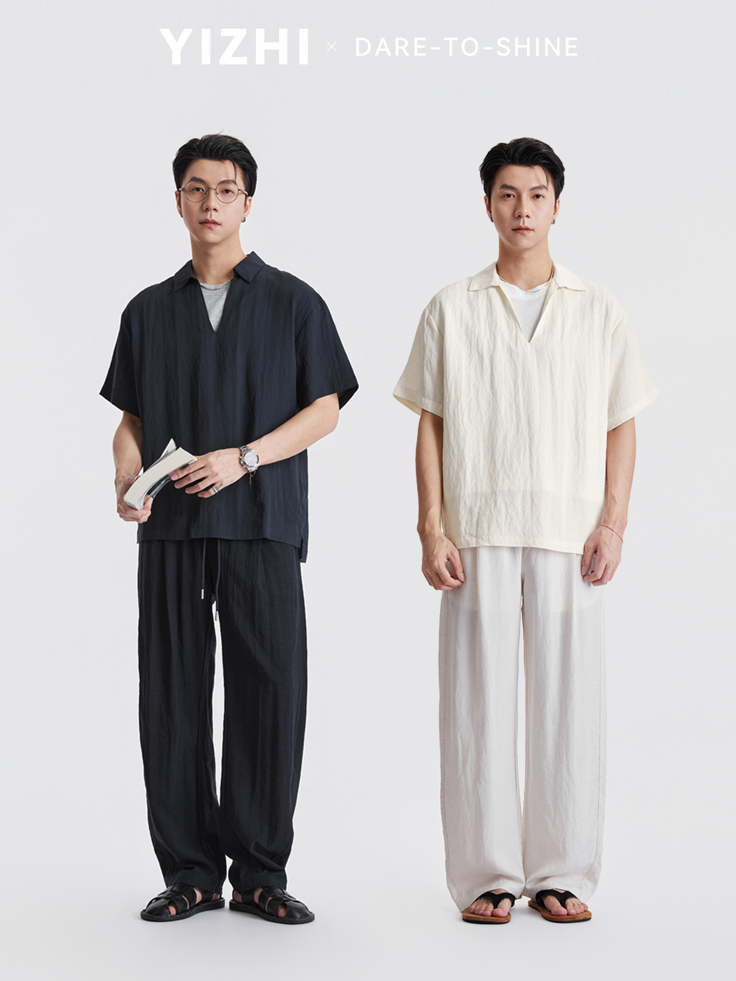 Áo sơ mi nam ngắn tay chất liệu Lyocell phối hai lớp cổ điển, phong cách old money — Xanh navy