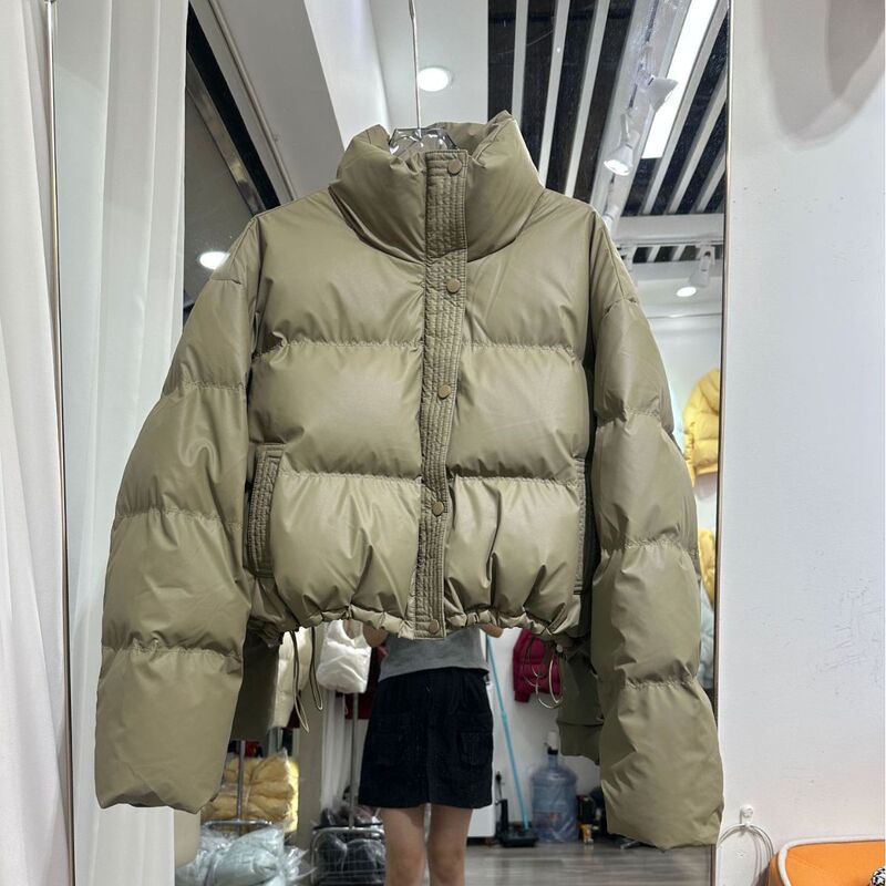 White Duck down Casual Versatile New Pu Leather Style down Jacket for Women, Comfortable and Warm, Petite Silhouette Coat for Cold Weather