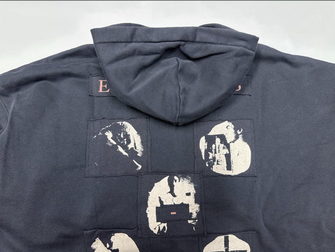 Sweat à capuche zippé vintage avec patch imprimé unisexe_voghion.com