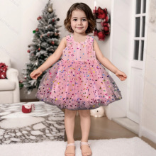 新年童裙外貿新款女童連衣裙2025純棉新年童裝跨境聖誕節裙