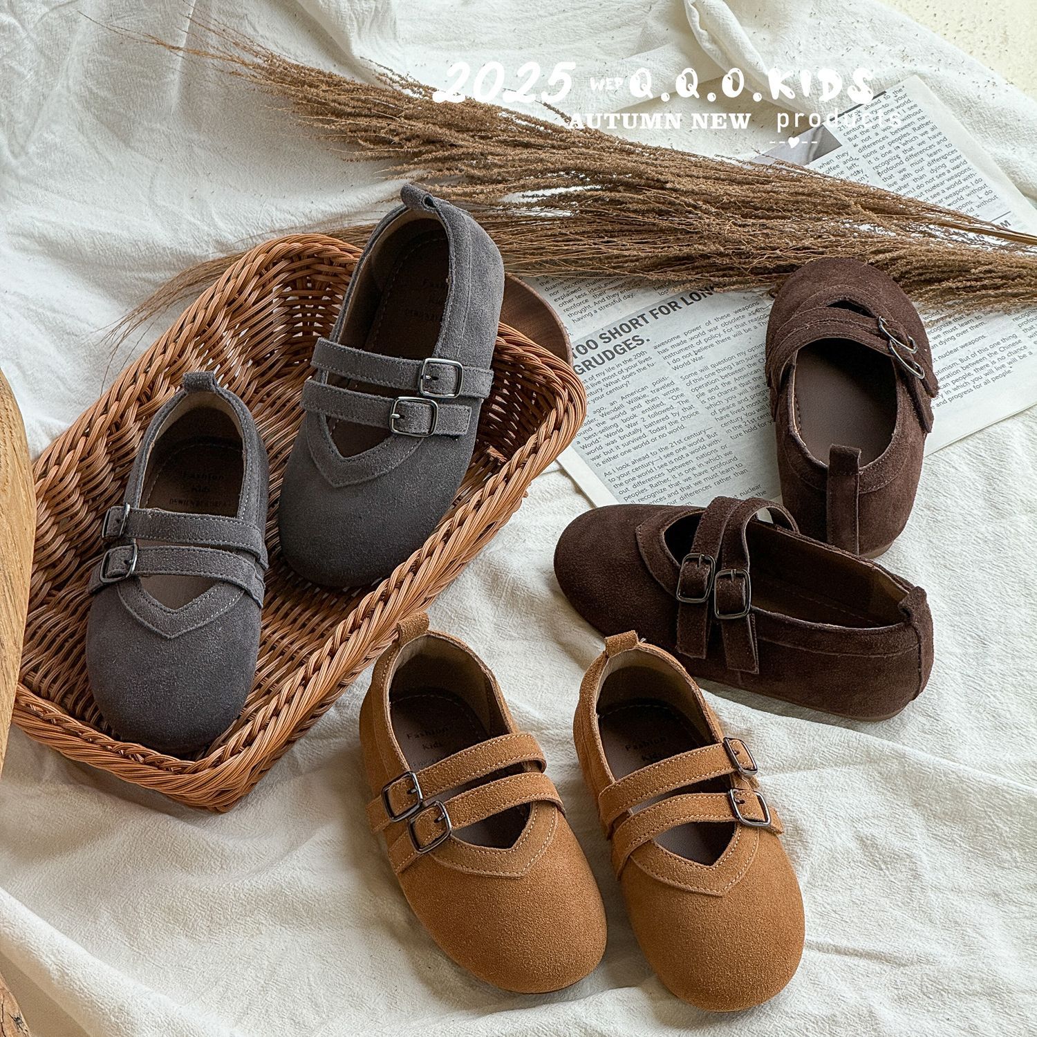 Qqo Kidsren's Shoes 2025 Autum New Kidsren's Leather Shoes Girls Frosted Genuine Leather Simple Mary Jane Princess Shoes Flats