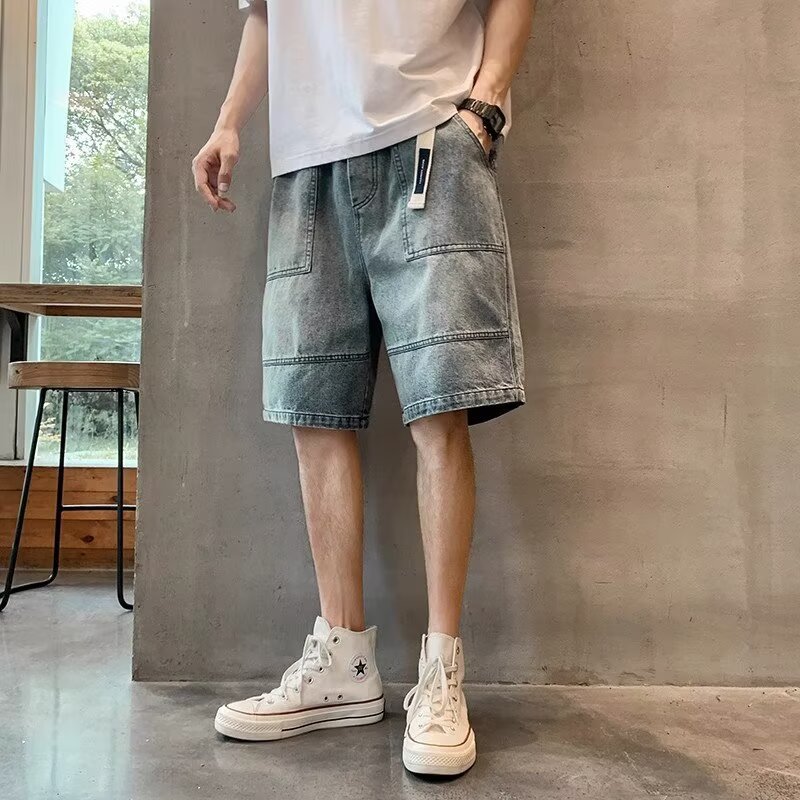 Pantalones cortos de mezclilla para hombres 2025 nuevos pantalones de cinco puntos sueltos delgados de verano para hombres, tendencia, todo fósforo, retro, casual, simple