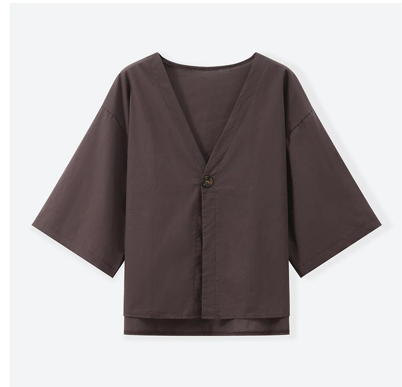 2025 Women's Casual Outfit: V-neck, Single-Button, Loose-Fit Long-Sleeve Top And High-Waisted Trousers Two-Piece Set In_ecoleips.com