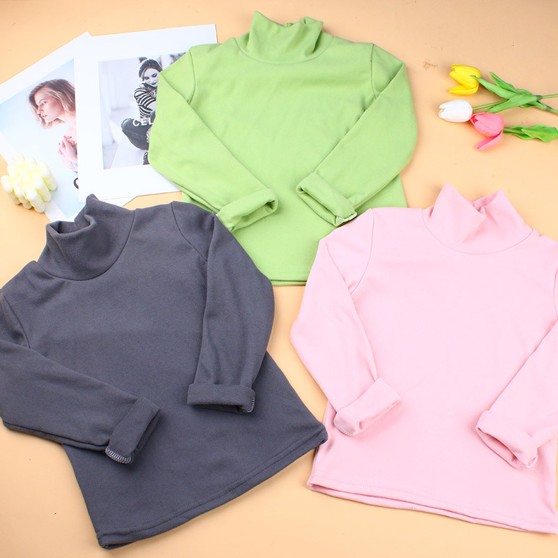 Otoño e invierno nuevo de terciopelo niños medio cuello alto camisa de fondo color sólido niños y niñas Bebé Ropa interior térmica entrega de una sola pieza