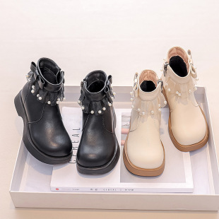 On behalf of girls Martin boots children's leather short boots 2024 new baby autumn and winter fleece-lined winter two cotton shoes