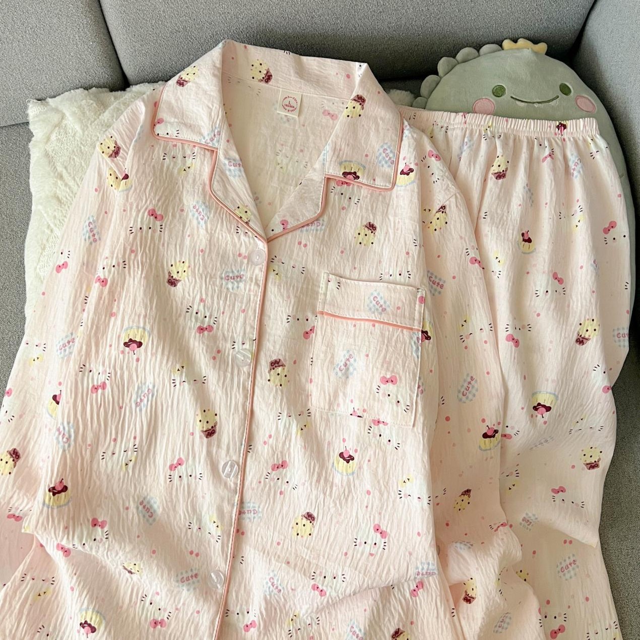 Al por mayor transfronterizo cien pijamas de verano mujeres 2025 nuevas nubes de algodón pantalones de manga larga dibujos animados lindos ropa para el hogar