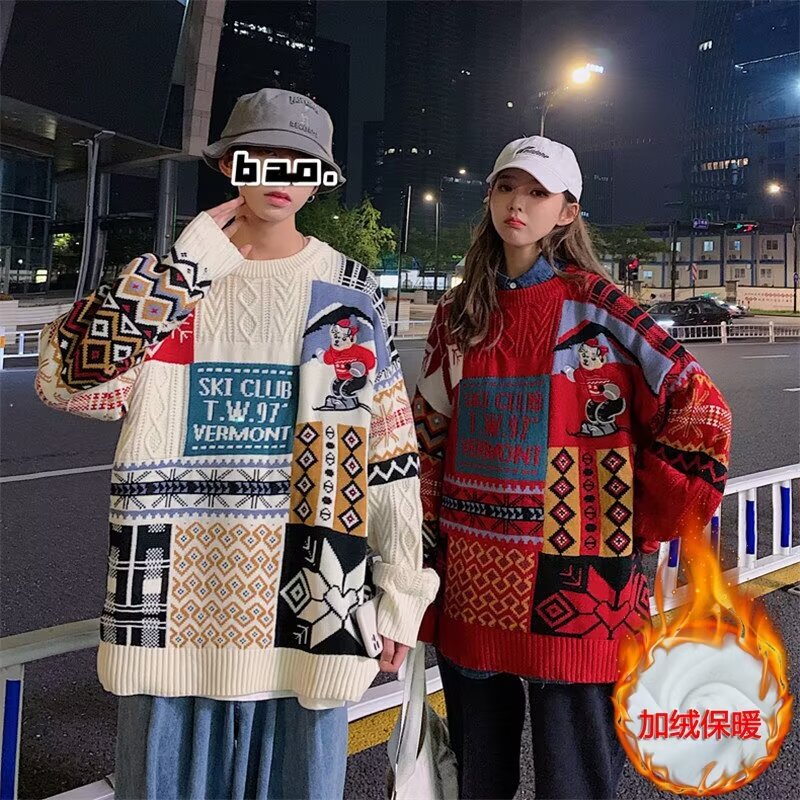 Autumn and winter casual lazy style round neck sweater men's fashion brand ins loose couple thickened all-match sweater sweater sweater